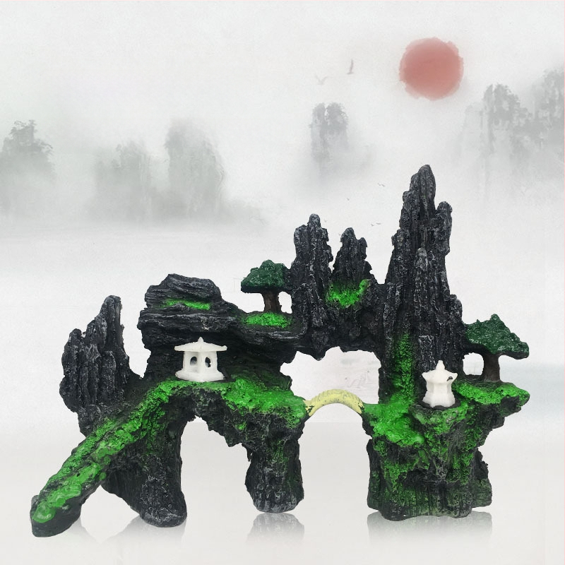 Karsto kalnu akmeņu zivju tvertnes ainavu dekoratīvās klinšu imitācijas sveķu akvārija dekorēšanas rotājumi rūpnīcas tieša piegāde