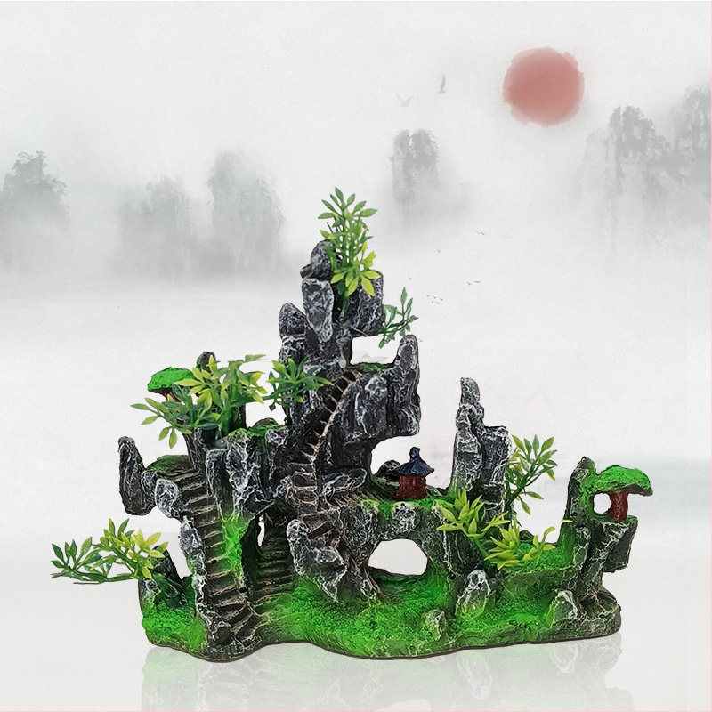 Karsto kalnu akmeņu zivju tvertnes ainavu dekoratīvās klinšu imitācijas sveķu akvārija dekorēšanas rotājumi rūpnīcas tieša piegāde