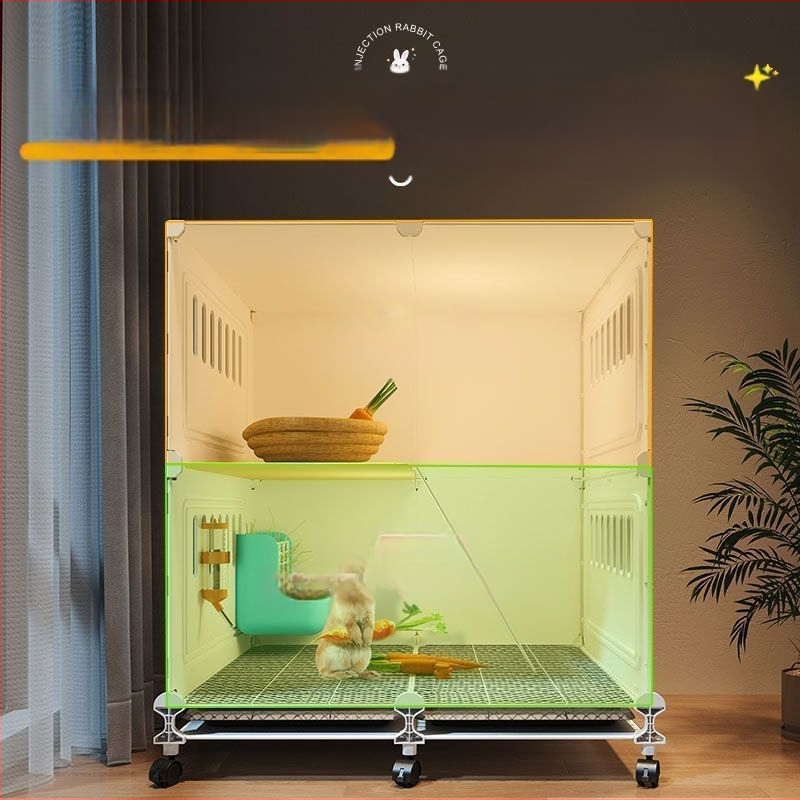 Küülikupuur majapidamiseks, eriti suur, kahekihiline, siseruumides kasutatav spetsiaalne automaatne sõnnikupuhastuspuur, kahekihiline platvorm, väike villa