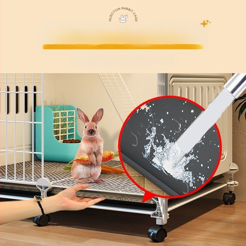 Küülikupuur majapidamiseks, eriti suur, kahekihiline, siseruumides kasutatav spetsiaalne automaatne sõnnikupuhastuspuur, kahekihiline platvorm, väike villa