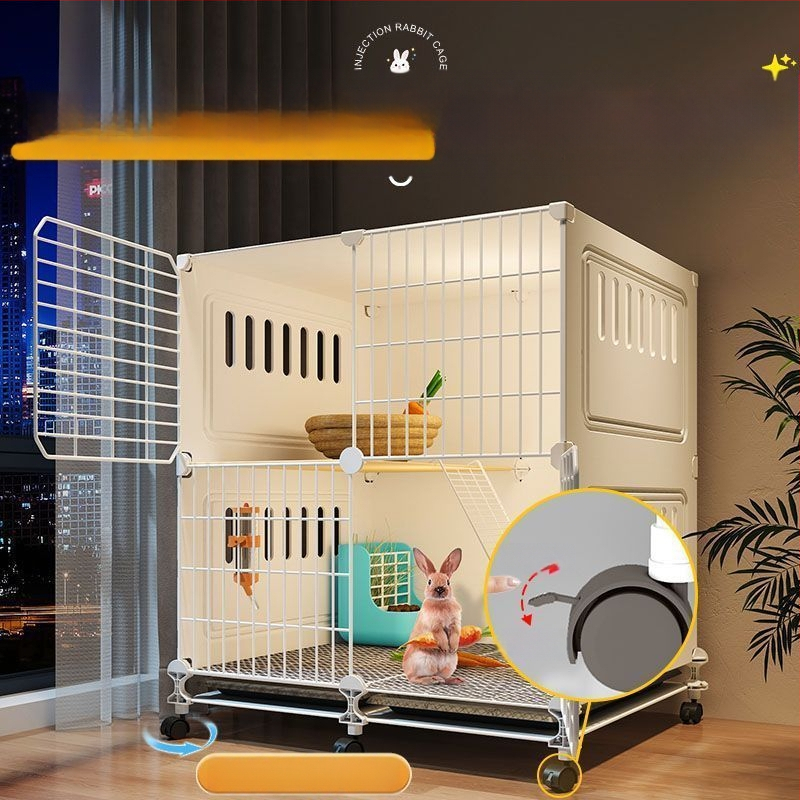 Küülikupuur majapidamiseks, eriti suur, kahekihiline, siseruumides kasutatav spetsiaalne automaatne sõnnikupuhastuspuur, kahekihiline platvorm, väike villa