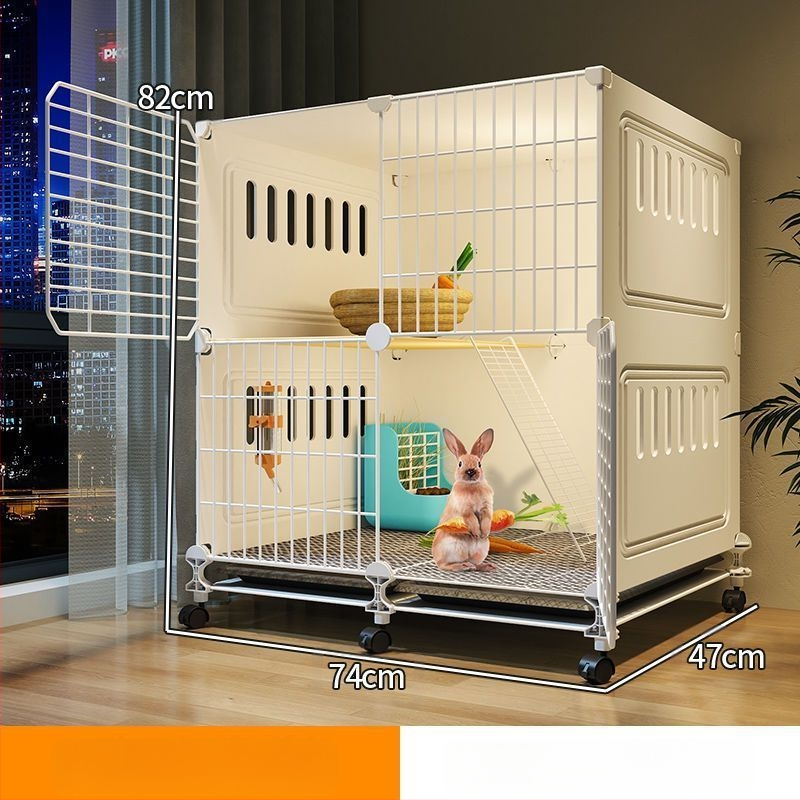 Küülikupuur majapidamiseks, eriti suur, kahekihiline, siseruumides kasutatav spetsiaalne automaatne sõnnikupuhastuspuur, kahekihiline platvorm, väike villa