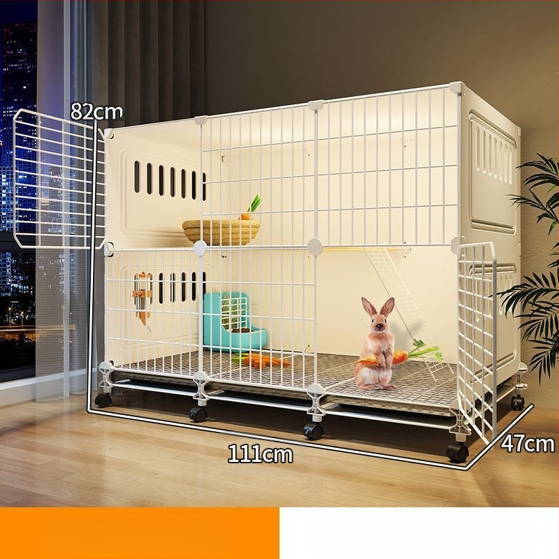 Küülikupuur majapidamiseks, eriti suur, kahekihiline, siseruumides kasutatav spetsiaalne automaatne sõnnikupuhastuspuur, kahekihiline platvorm, väike villa