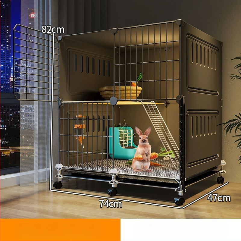 Küülikupuur majapidamiseks, eriti suur, kahekihiline, siseruumides kasutatav spetsiaalne automaatne sõnnikupuhastuspuur, kahekihiline platvorm, väike villa