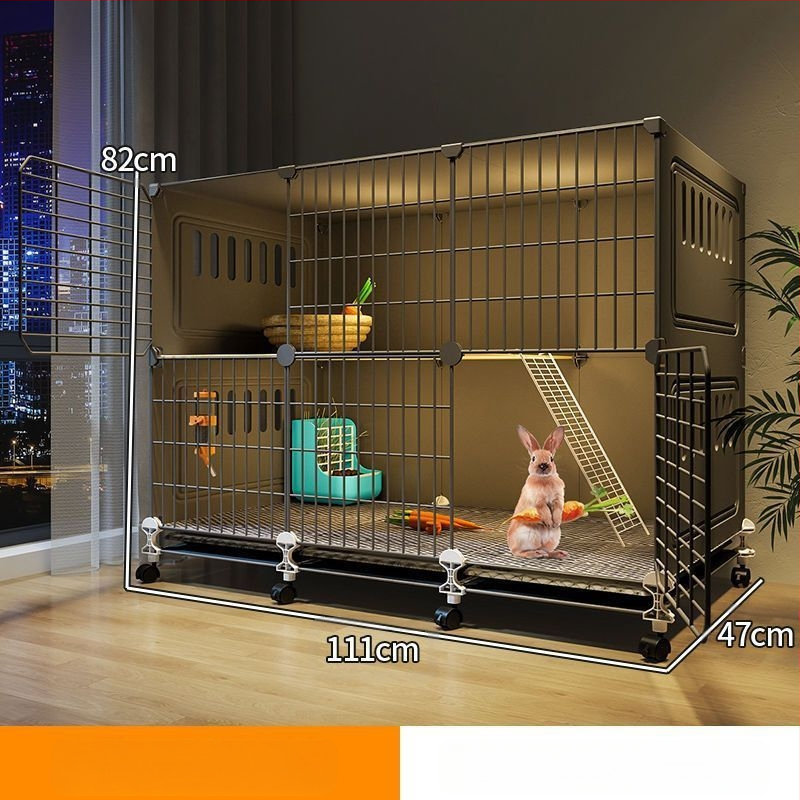 Küülikupuur majapidamiseks, eriti suur, kahekihiline, siseruumides kasutatav spetsiaalne automaatne sõnnikupuhastuspuur, kahekihiline platvorm, väike villa