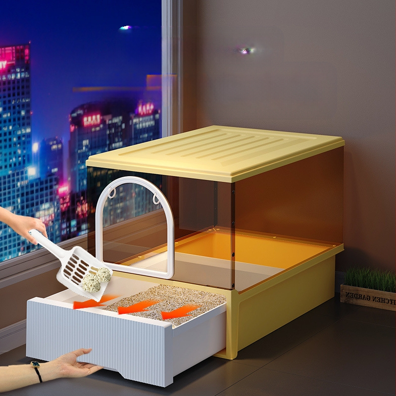 Macskaalomtál Teljesen zárt Szagmentes Fiókos Nagyméretű Fröccsenésgátló Macska WC Homoktakaró Bébi macskaalomtál Macskaalomtál