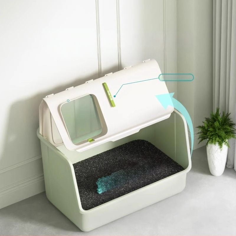 Shouai extra nagy, teljesen zárt macskavécé, macskák be- és kijuttatása bábmacskáknak, alomgátló, nyitott macskaalomtál