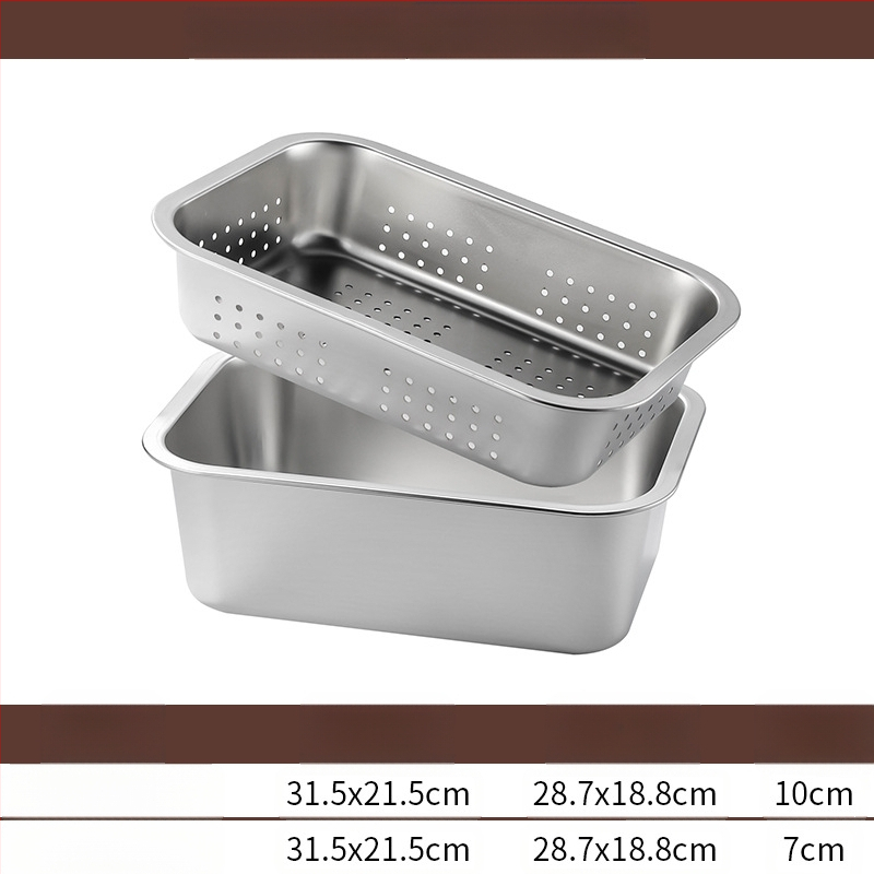 Tavă pătrată cu fund plat din oțel inoxidabil, tavă dreptunghiulară comercială, adâncire, perforare, bazin pătrat, bazin de scurgere, costum, bazin pentru legume prăjite