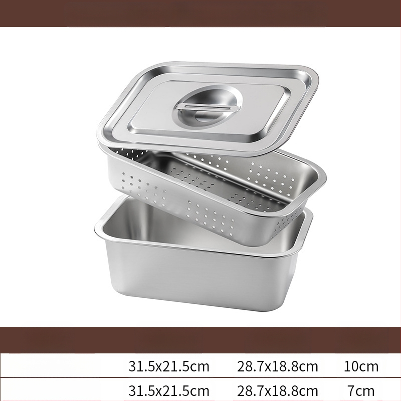 Tavă pătrată cu fund plat din oțel inoxidabil, tavă dreptunghiulară comercială, adâncire, perforare, bazin pătrat, bazin de scurgere, costum, bazin pentru legume prăjite
