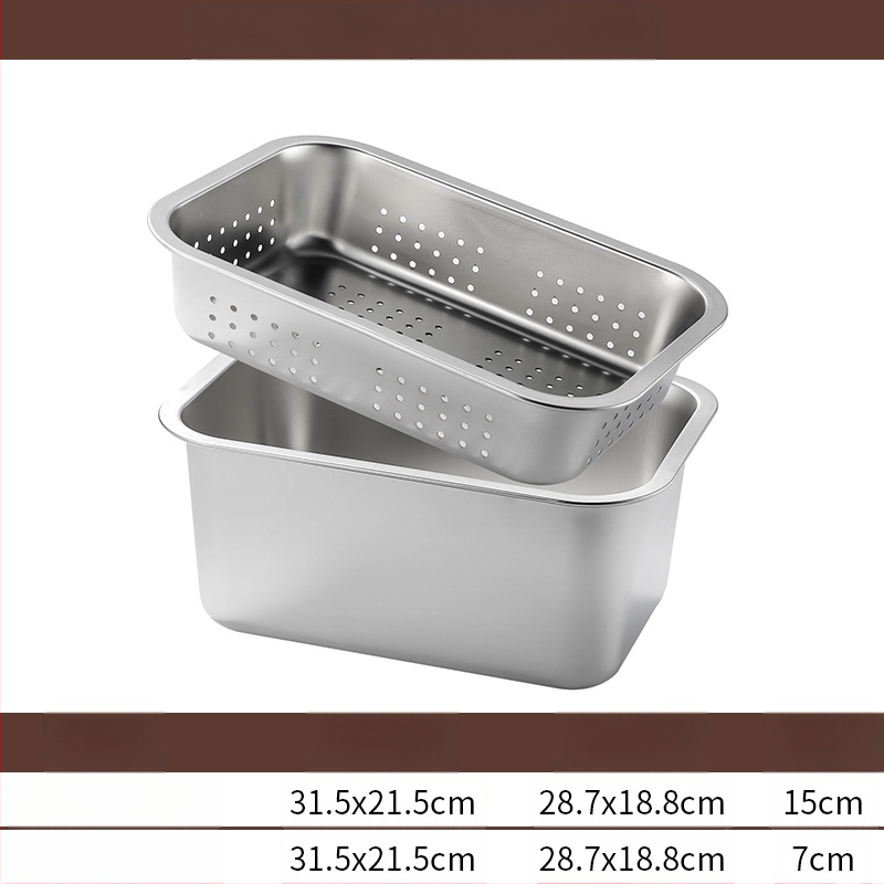 Tavă pătrată cu fund plat din oțel inoxidabil, tavă dreptunghiulară comercială, adâncire, perforare, bazin pătrat, bazin de scurgere, costum, bazin pentru legume prăjite