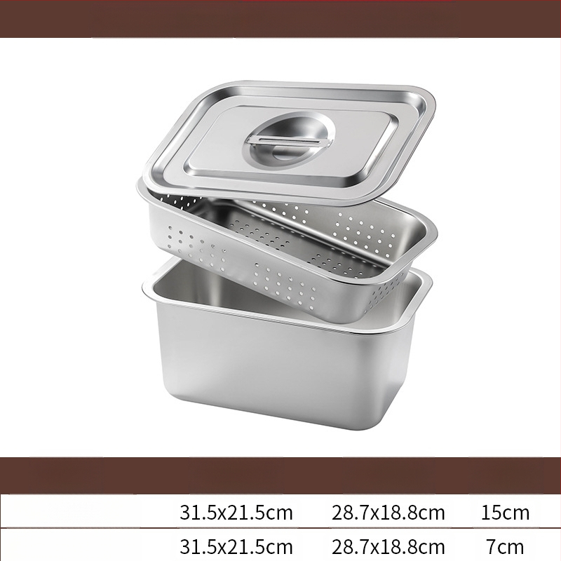 Tavă pătrată cu fund plat din oțel inoxidabil, tavă dreptunghiulară comercială, adâncire, perforare, bazin pătrat, bazin de scurgere, costum, bazin pentru legume prăjite