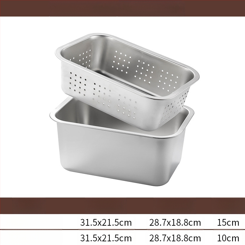 Tavă pătrată cu fund plat din oțel inoxidabil, tavă dreptunghiulară comercială, adâncire, perforare, bazin pătrat, bazin de scurgere, costum, bazin pentru legume prăjite