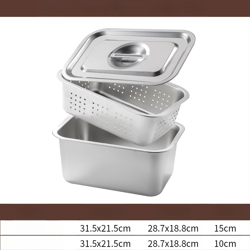 Tavă pătrată cu fund plat din oțel inoxidabil, tavă dreptunghiulară comercială, adâncire, perforare, bazin pătrat, bazin de scurgere, costum, bazin pentru legume prăjite
