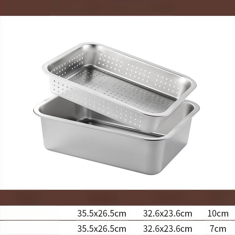 Tavă pătrată cu fund plat din oțel inoxidabil, tavă dreptunghiulară comercială, adâncire, perforare, bazin pătrat, bazin de scurgere, costum, bazin pentru legume prăjite