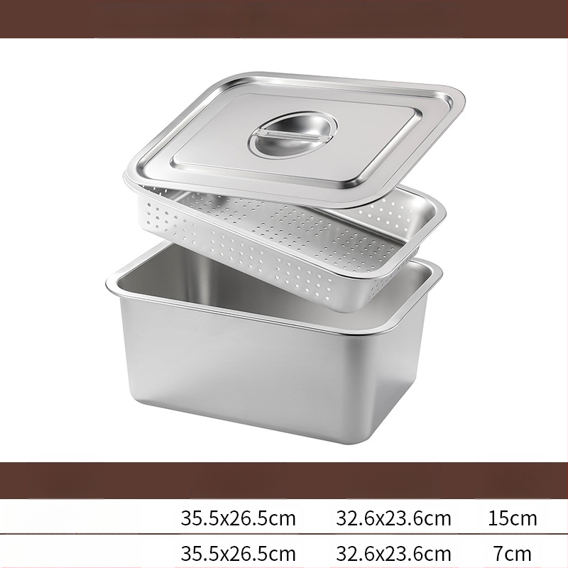 Tavă pătrată cu fund plat din oțel inoxidabil, tavă dreptunghiulară comercială, adâncire, perforare, bazin pătrat, bazin de scurgere, costum, bazin pentru legume prăjite