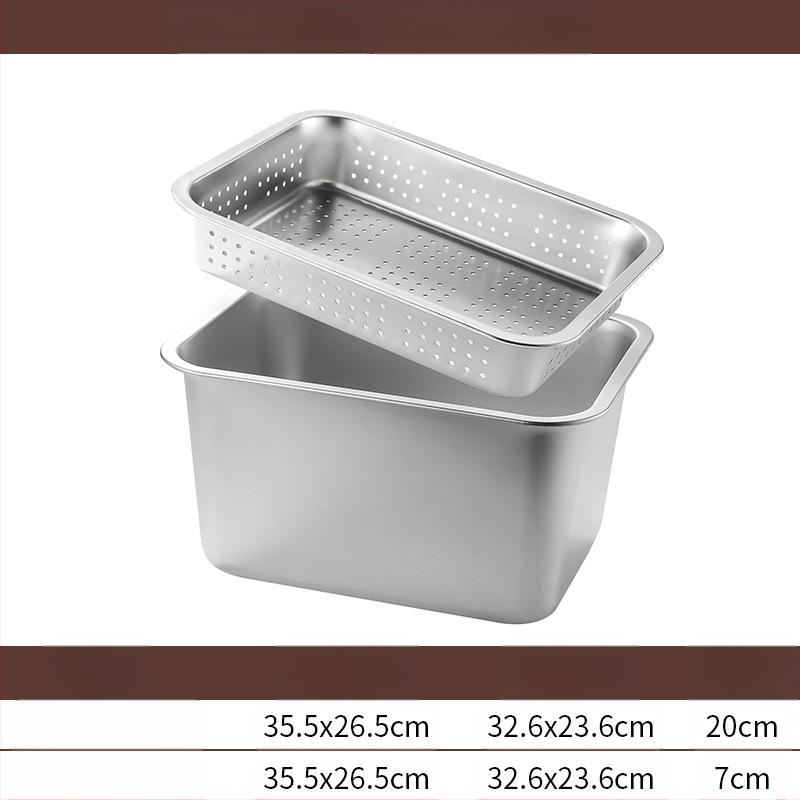 Tavă pătrată cu fund plat din oțel inoxidabil, tavă dreptunghiulară comercială, adâncire, perforare, bazin pătrat, bazin de scurgere, costum, bazin pentru legume prăjite