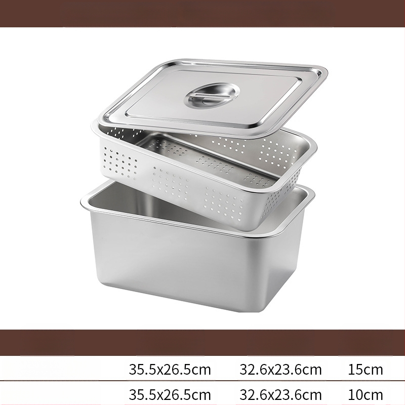Tavă pătrată cu fund plat din oțel inoxidabil, tavă dreptunghiulară comercială, adâncire, perforare, bazin pătrat, bazin de scurgere, costum, bazin pentru legume prăjite
