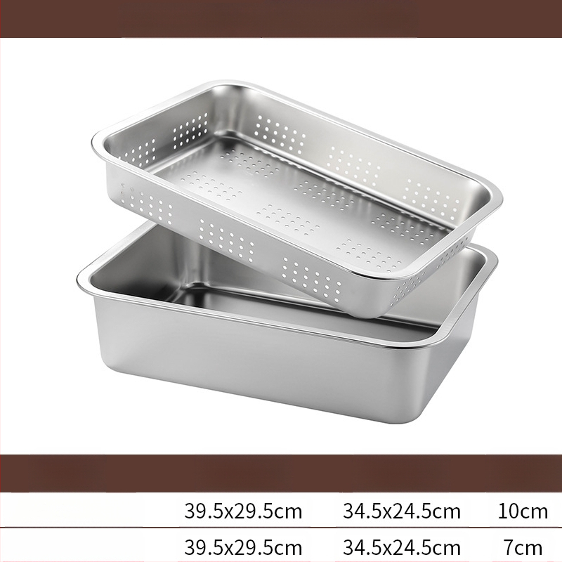 Tavă pătrată cu fund plat din oțel inoxidabil, tavă dreptunghiulară comercială, adâncire, perforare, bazin pătrat, bazin de scurgere, costum, bazin pentru legume prăjite