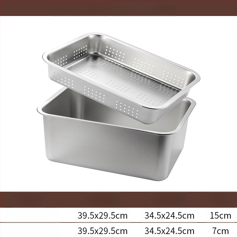 Tavă pătrată cu fund plat din oțel inoxidabil, tavă dreptunghiulară comercială, adâncire, perforare, bazin pătrat, bazin de scurgere, costum, bazin pentru legume prăjite