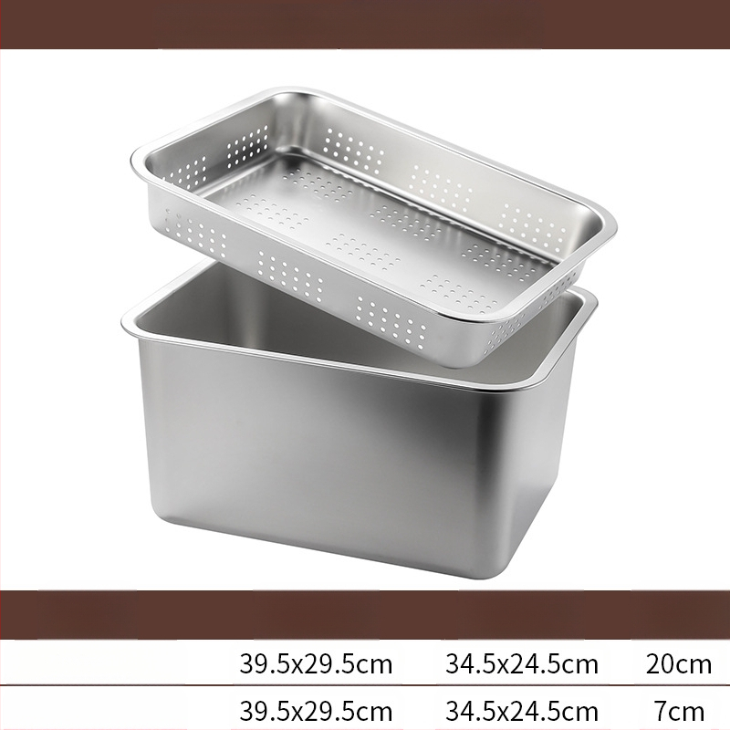 Tavă pătrată cu fund plat din oțel inoxidabil, tavă dreptunghiulară comercială, adâncire, perforare, bazin pătrat, bazin de scurgere, costum, bazin pentru legume prăjite