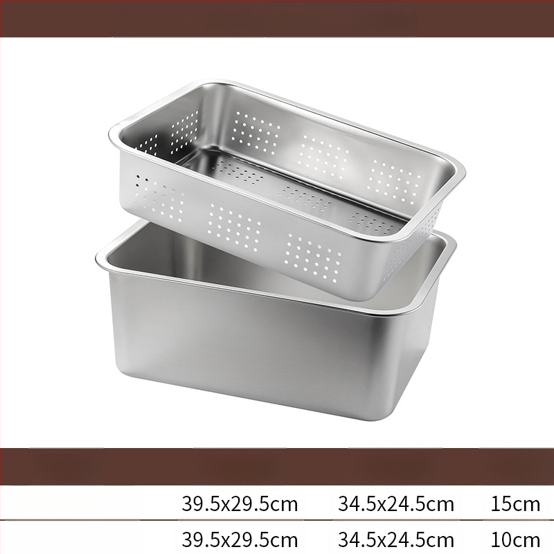 Tavă pătrată cu fund plat din oțel inoxidabil, tavă dreptunghiulară comercială, adâncire, perforare, bazin pătrat, bazin de scurgere, costum, bazin pentru legume prăjite