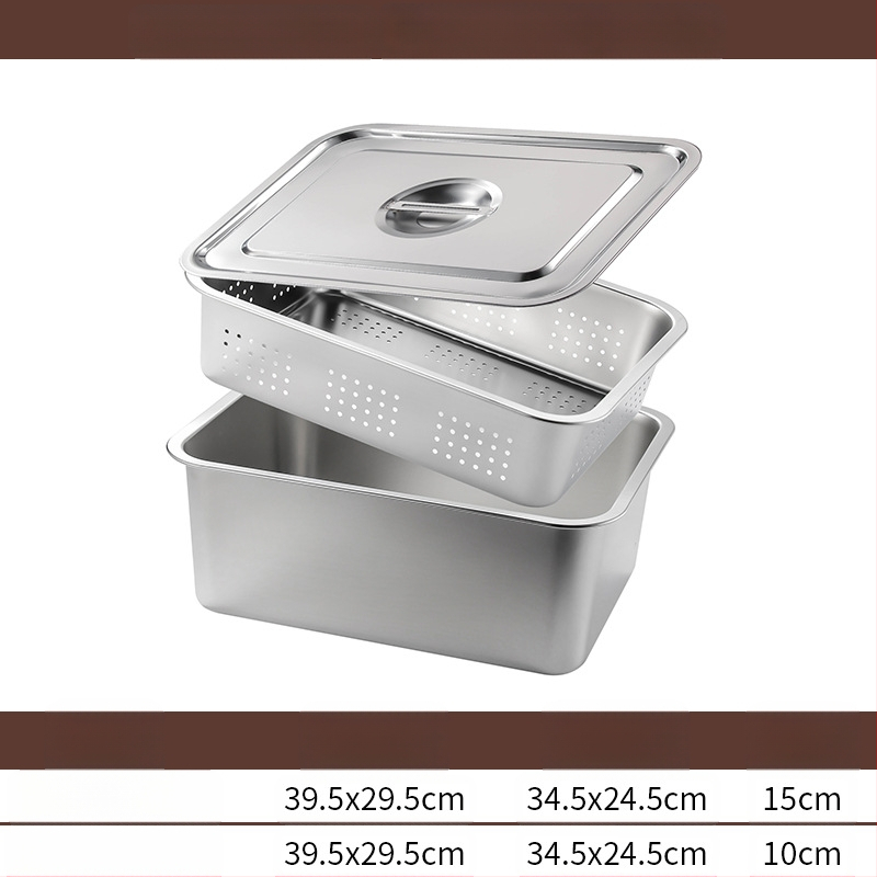 Tavă pătrată cu fund plat din oțel inoxidabil, tavă dreptunghiulară comercială, adâncire, perforare, bazin pătrat, bazin de scurgere, costum, bazin pentru legume prăjite