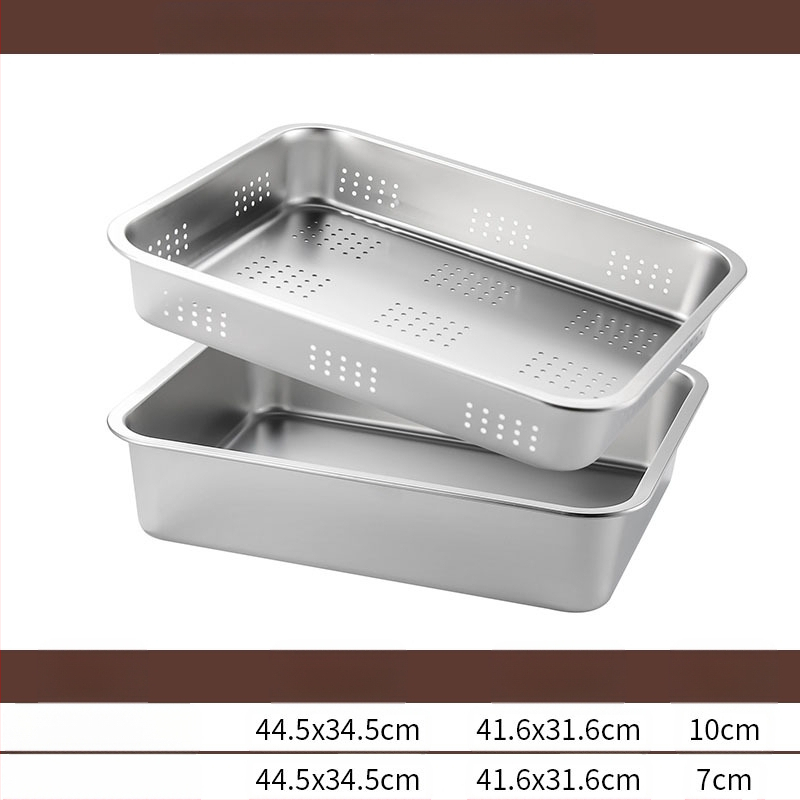 Tavă pătrată cu fund plat din oțel inoxidabil, tavă dreptunghiulară comercială, adâncire, perforare, bazin pătrat, bazin de scurgere, costum, bazin pentru legume prăjite