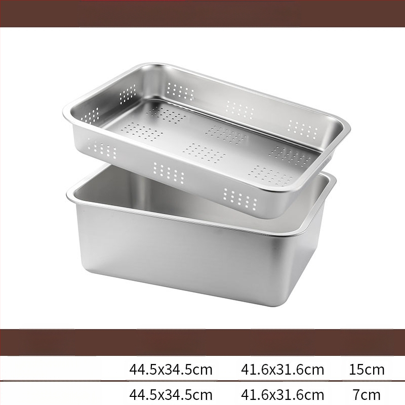 Tavă pătrată cu fund plat din oțel inoxidabil, tavă dreptunghiulară comercială, adâncire, perforare, bazin pătrat, bazin de scurgere, costum, bazin pentru legume prăjite