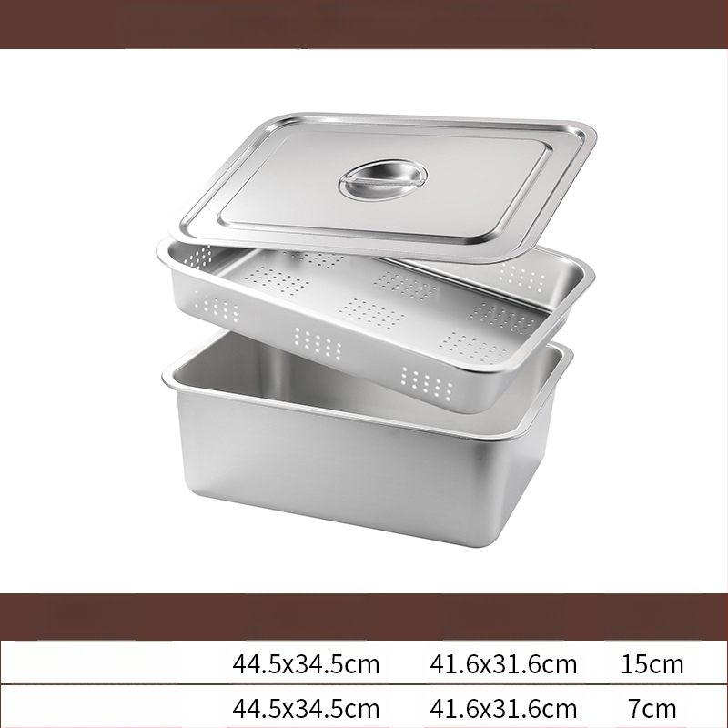 Tavă pătrată cu fund plat din oțel inoxidabil, tavă dreptunghiulară comercială, adâncire, perforare, bazin pătrat, bazin de scurgere, costum, bazin pentru legume prăjite