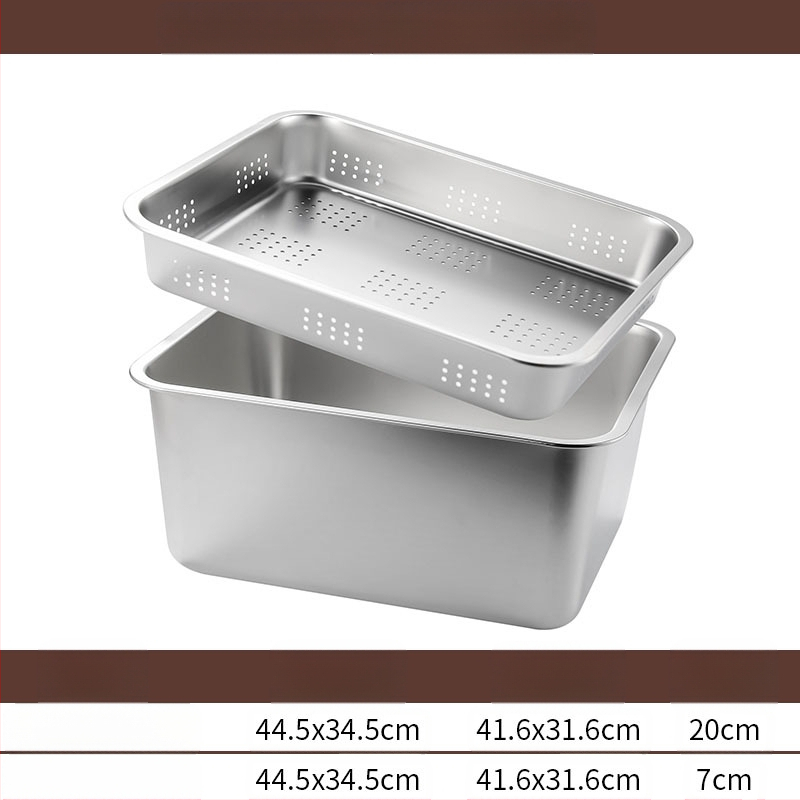 Tavă pătrată cu fund plat din oțel inoxidabil, tavă dreptunghiulară comercială, adâncire, perforare, bazin pătrat, bazin de scurgere, costum, bazin pentru legume prăjite