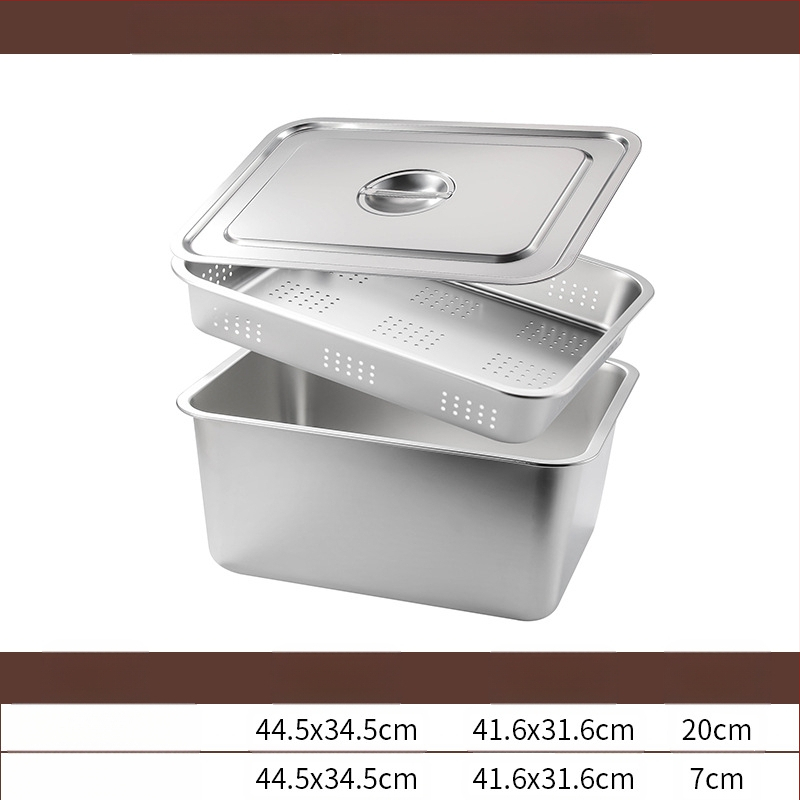 Tavă pătrată cu fund plat din oțel inoxidabil, tavă dreptunghiulară comercială, adâncire, perforare, bazin pătrat, bazin de scurgere, costum, bazin pentru legume prăjite