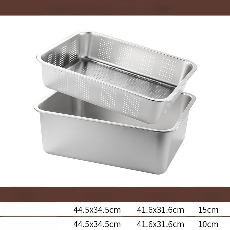 Tavă pătrată cu fund plat din oțel inoxidabil, tavă dreptunghiulară comercială, adâncire, perforare, bazin pătrat, bazin de scurgere, costum, bazin pentru legume prăjite