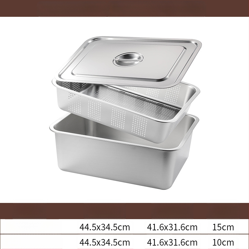 Tavă pătrată cu fund plat din oțel inoxidabil, tavă dreptunghiulară comercială, adâncire, perforare, bazin pătrat, bazin de scurgere, costum, bazin pentru legume prăjite