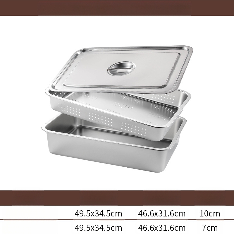 Tavă pătrată cu fund plat din oțel inoxidabil, tavă dreptunghiulară comercială, adâncire, perforare, bazin pătrat, bazin de scurgere, costum, bazin pentru legume prăjite