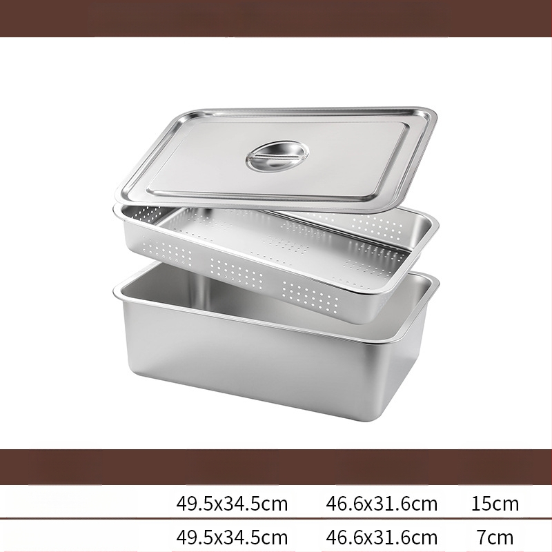Tavă pătrată cu fund plat din oțel inoxidabil, tavă dreptunghiulară comercială, adâncire, perforare, bazin pătrat, bazin de scurgere, costum, bazin pentru legume prăjite
