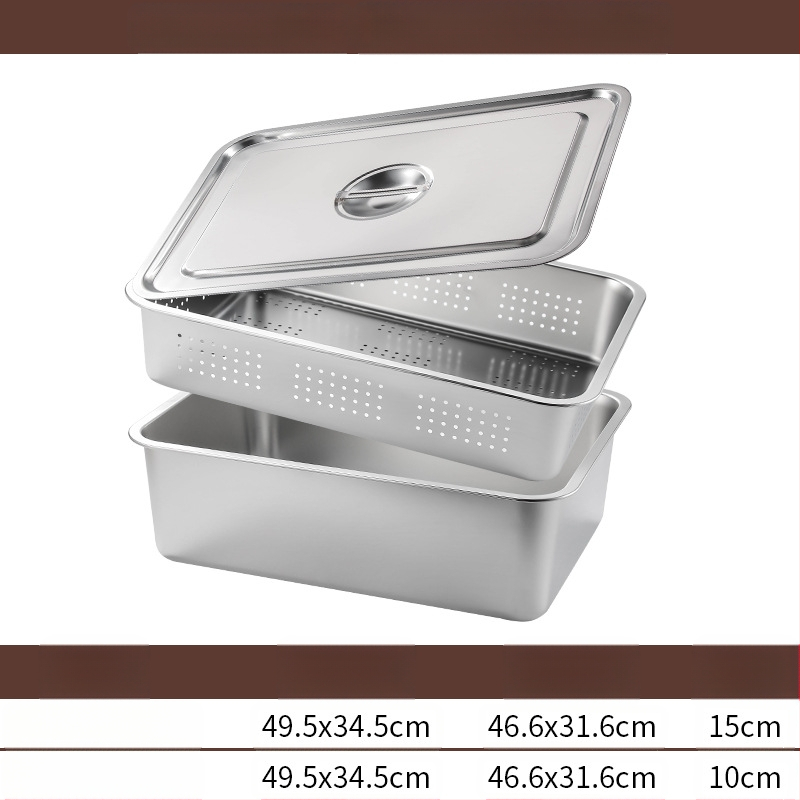Tavă pătrată cu fund plat din oțel inoxidabil, tavă dreptunghiulară comercială, adâncire, perforare, bazin pătrat, bazin de scurgere, costum, bazin pentru legume prăjite