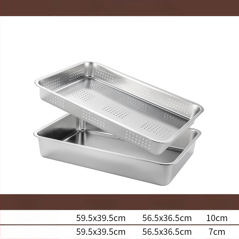Tavă pătrată cu fund plat din oțel inoxidabil, tavă dreptunghiulară comercială, adâncire, perforare, bazin pătrat, bazin de scurgere, costum, bazin pentru legume prăjite