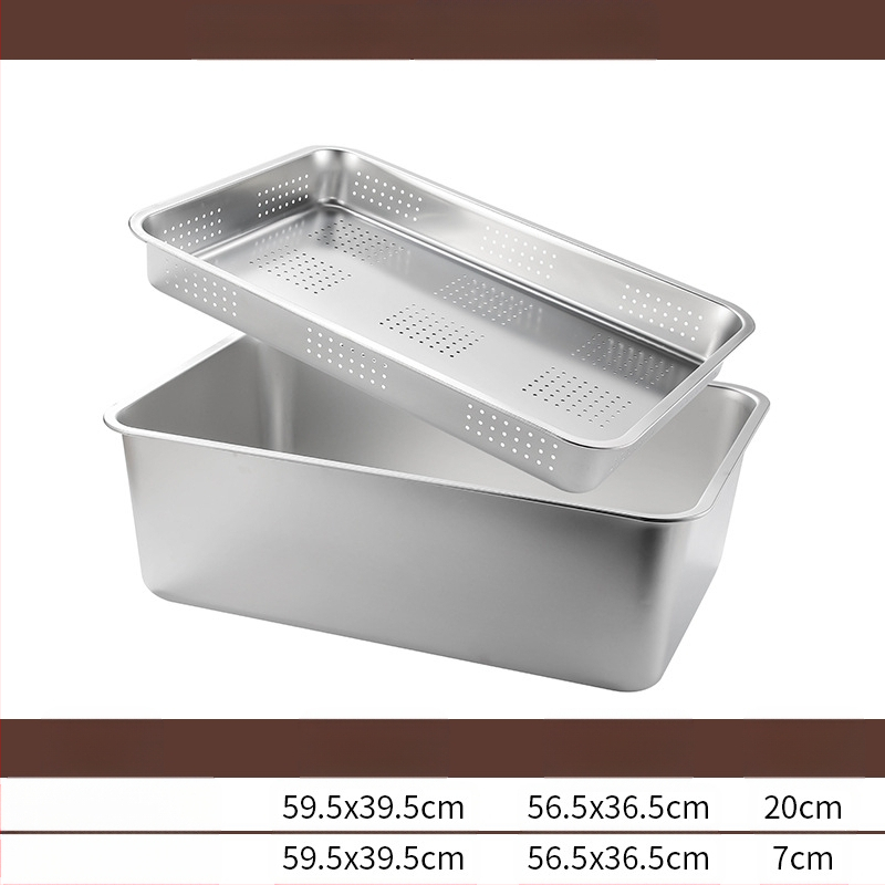 Tavă pătrată cu fund plat din oțel inoxidabil, tavă dreptunghiulară comercială, adâncire, perforare, bazin pătrat, bazin de scurgere, costum, bazin pentru legume prăjite