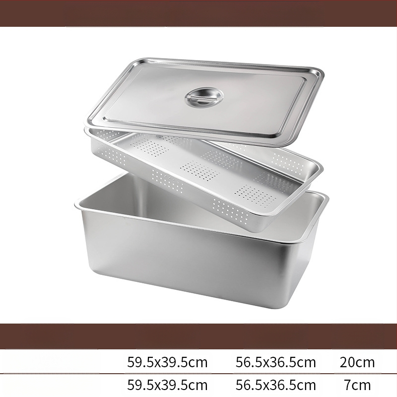 Tavă pătrată cu fund plat din oțel inoxidabil, tavă dreptunghiulară comercială, adâncire, perforare, bazin pătrat, bazin de scurgere, costum, bazin pentru legume prăjite