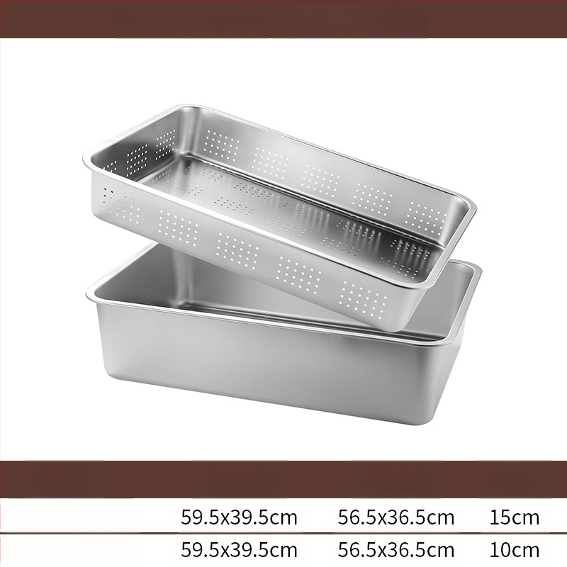 Tavă pătrată cu fund plat din oțel inoxidabil, tavă dreptunghiulară comercială, adâncire, perforare, bazin pătrat, bazin de scurgere, costum, bazin pentru legume prăjite