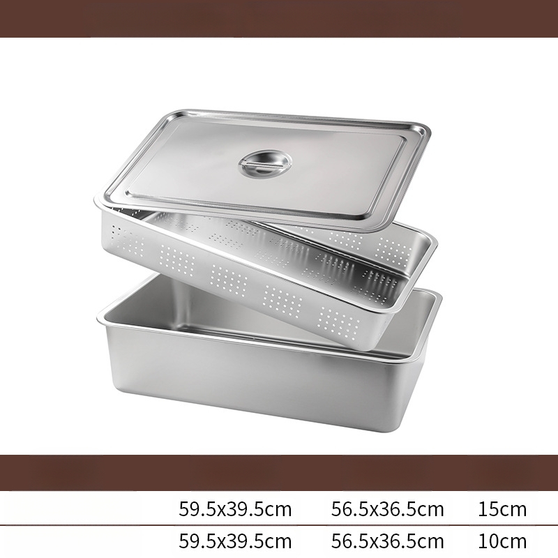 Tavă pătrată cu fund plat din oțel inoxidabil, tavă dreptunghiulară comercială, adâncire, perforare, bazin pătrat, bazin de scurgere, costum, bazin pentru legume prăjite