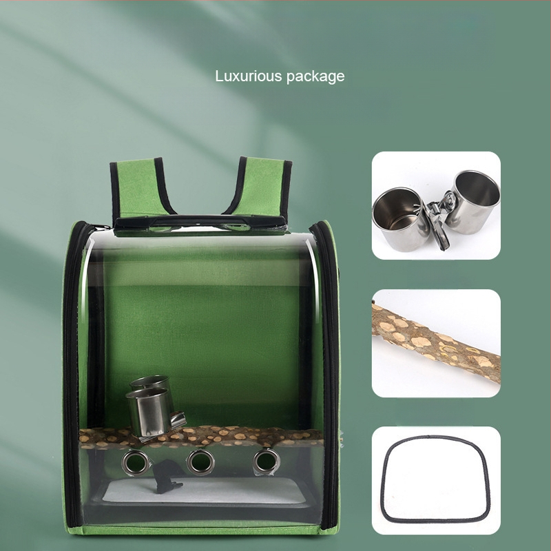 Parrot Out Bag Pet Bird Seljakott Väike lemmikloomade õues kandekott Panoraamne läbipaistev jaamapulk topelt toidutopsiga hulgimüük