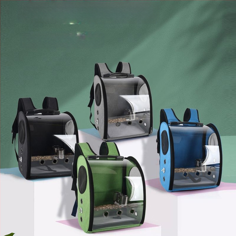 Parrot Out Bag Pet Bird Seljakott Väike lemmikloomade õues kandekott Panoraamne läbipaistev jaamapulk topelt toidutopsiga hulgimüük