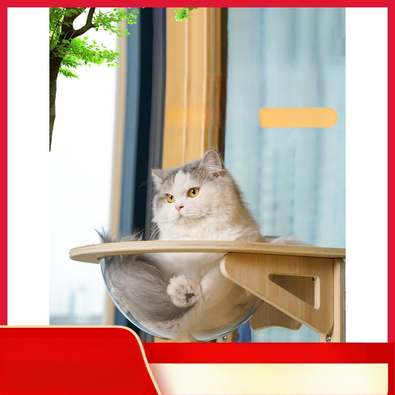 Masivna drvena svemirska kapsula za mačke, hemisferična viseća mreža za mačke, viseća vakuumska čašica bez bušenja, svemirska kapsula, okvir za penjanje za balkon