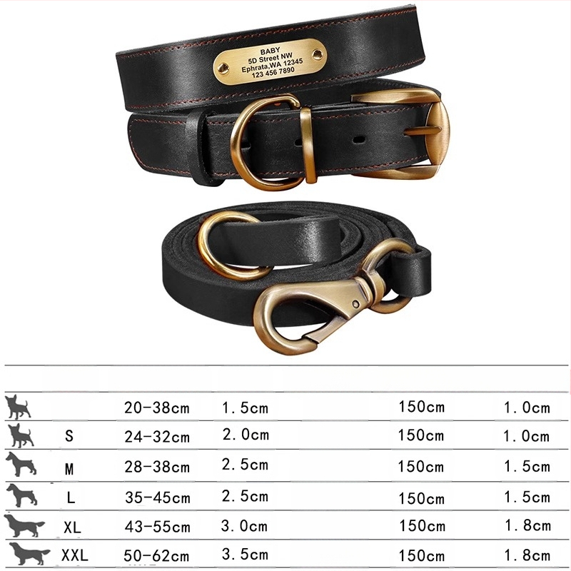 Kutyanyakörv, húzókötél, marhabőr, kutyamárka, gravírozás, veszteséggátló, arany-retriever, középső és nagytestű kutyáknak való nyakgyűrű