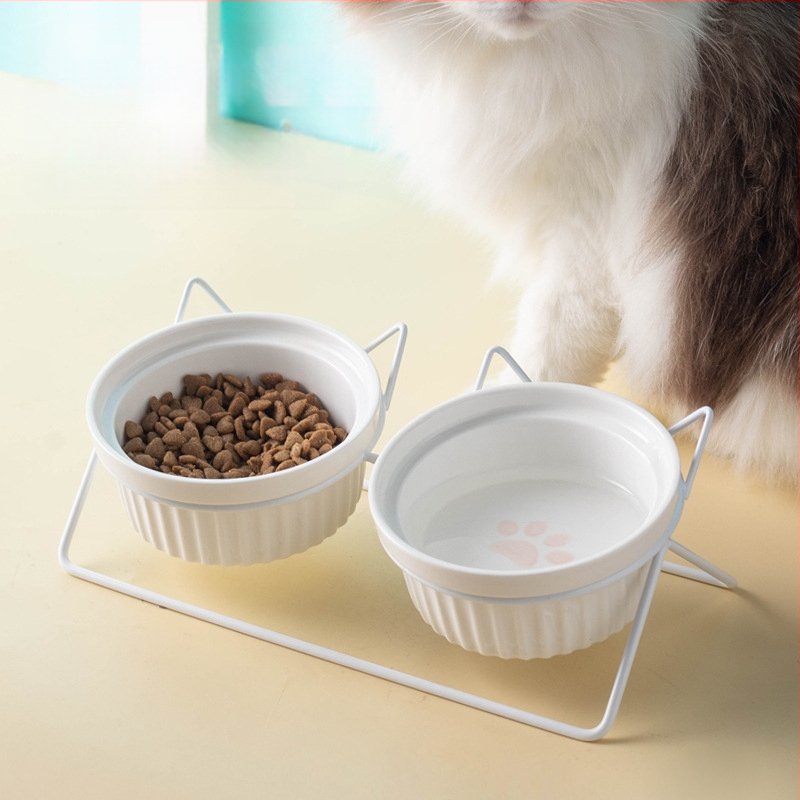 Kerámia macskatál macskaeledel tál kutyatál itatótál etetőtál védelem nyaki kerámia dupla macskatál kisállat-kellékek