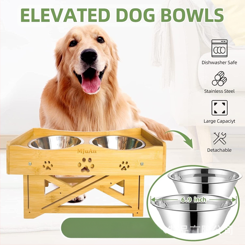 Drevený stojan na misky pre domáce zvieratá, vertikálne zvyšujúci sa výšku, miska na krmivo pre domáce zvieratá, šikmá ochrana krku, stojan na vodu pre mačky, miska na krmivo pre psov, jedálenský stôl