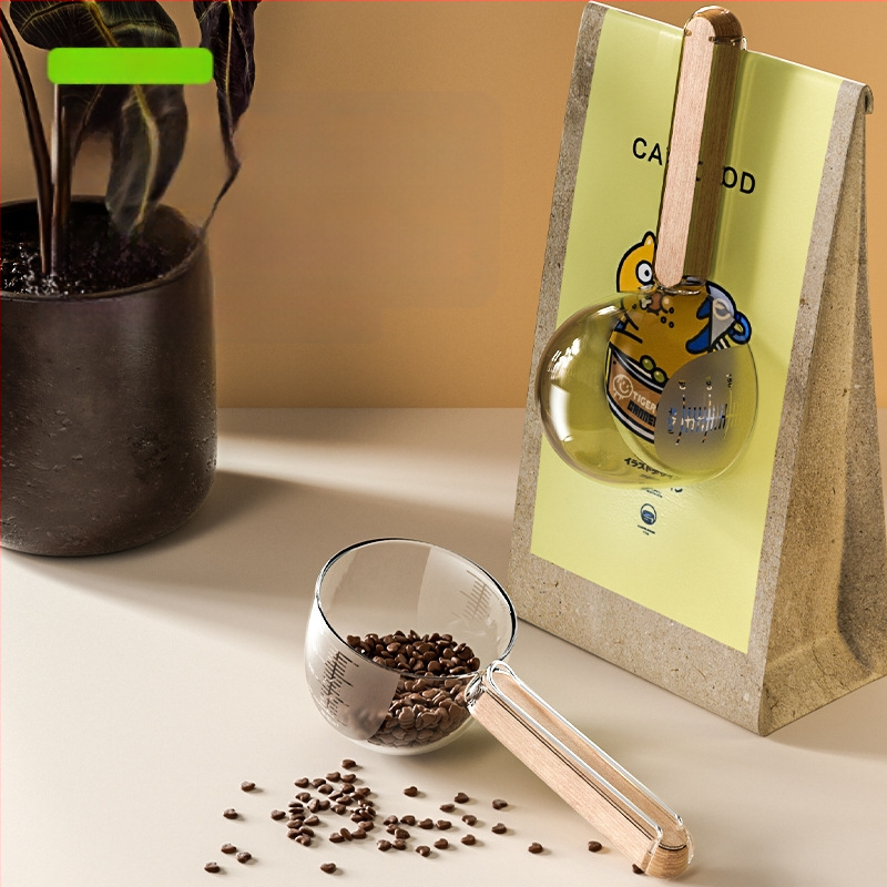 Új, fa nyéllel ellátott macskaeledel kanál macskaeledel kanál klipsszel macska- és kutyaeledel kellékek eledellapát kutyaeledel kanál kisállat kellékek