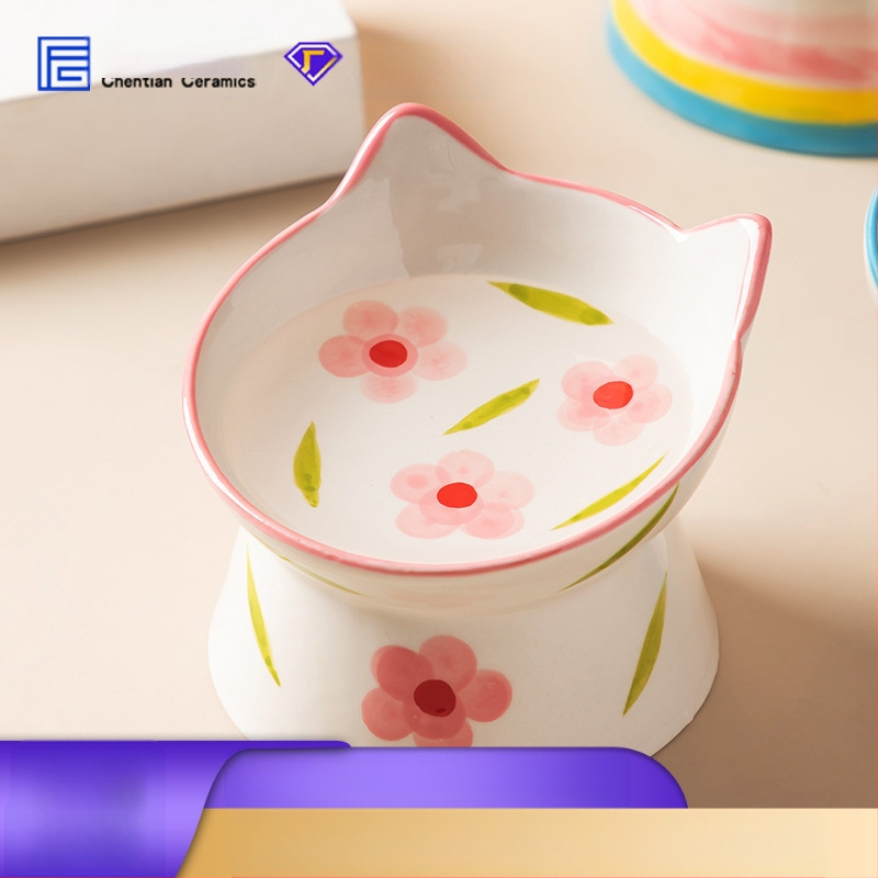 Slatka keramička zdjela za mačke u stilu Ins, visoka zaštita za vrat, kosa usta, zdjela za hranu za pse, zdjela za piće, zdjela za rižu za kućne ljubimce, otporna na udarce