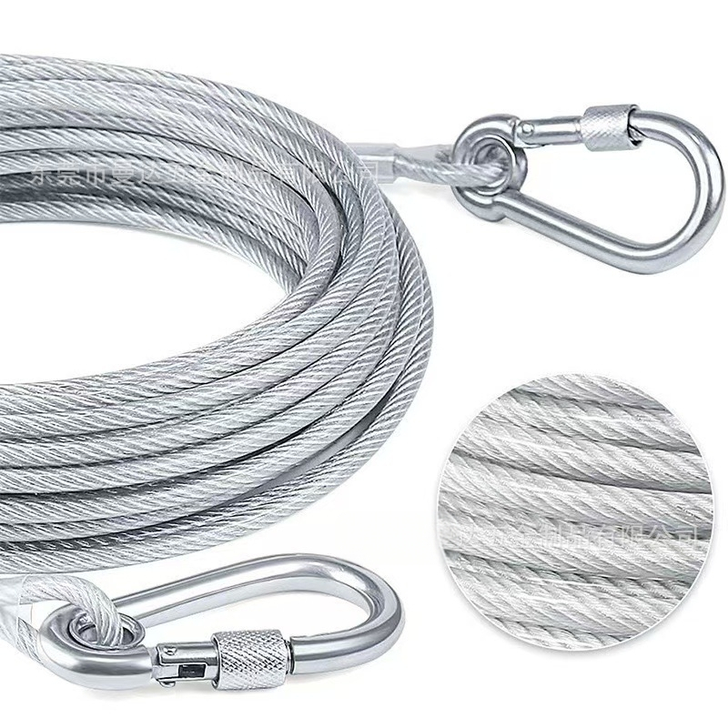 Kummikattega paks terastross lemmikloomade veojõuköis mutriga lukuga koera pandlaga välistingimustes kasutatava lemmiklooma köie hammustuskindlus